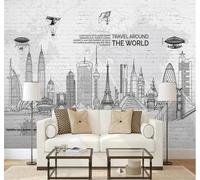 XLMING Dibujo A Mano Ciudad Arquitectura Pared De Ladrillo Avión 3D Papel Pintado Tapiz Textura de Seda Oficina Comedor Sofá Dormitorio Sala Estar TV Fondo Pantalla-300cm×210cm
