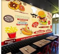 XLMING Dibujo A Mano Comida Hamburguesas Patatas Fritas Restaurante De Comida Rápida 3D Papel Pintado Tapiz Textura de Seda Oficina Comedor Sofá Dormitorio Sala Estar TV Fondo Pantalla-200cm×140cm