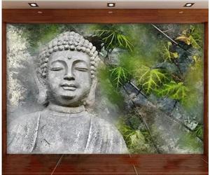 XLMING Dibujo A Mano Creativo Retro Cabeza De Buda Hojas De Ginkgo 3D Papel Pintado Tapiz Textura de Seda Oficina Comedor Sofá Dormitorio Sala Estar TV Fondo Pantalla-430cm×300cm