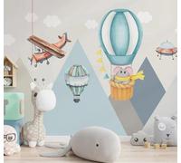 XLMING Dibujo A Mano Dibujos Animados Montañas Globos Aerostáticos Aviones 3D Papel Pintado Lujo Casa Sala Decoración Estar Comedor Sofá Dormitorio TV Fondo de Pared-300cm×210cm