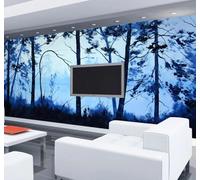 XLMING Dibujo A Mano Elegante Azul Bosque Paisaje 3D Papel Pintado Tapiz Textura de Seda Oficina Comedor Sofá Dormitorio Sala Estar TV Fondo Pantalla-350cm×256cm