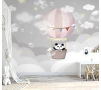 XLMING Dibujo A Mano Globo Aerostático Nubes Dibujos Animados Panda Papel Pintado 3D Seda De Lujo Pared Estudio Comedor Sofa Dormitorio Madera Salon Tv Decorativo-400cm×280cm