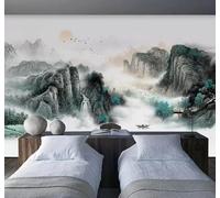 XLMING Dibujo A Mano Tinta China Paisajes Amanecer Paisajes Papel Pintado 3D Seda De Lujo Pared Estudio Comedor Sofa Dormitorio Madera Salon Tv Decorativo-200cm×140cm