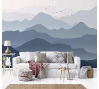 XLMING Dibujo A Mano Tinta China Paisajes Aves En Vuelo Paisajes Papel Pintado 3D Seda De Lujo Pared Estudio Comedor Sofa Dormitorio Madera Salon Tv Decorativo-150cm×105cm