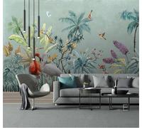 XLMING Dibujo A Mano Tropical Plantas Flores Aves 3D Papel Pintado Tapiz Textura de Seda Oficina Comedor Sofá Dormitorio Sala Estar TV Fondo Pantalla-150cm×105cm