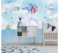 XLMING Dibujo Animado Acuarela Océano Ballena Globo Aerostático 3D Papel Pintado Pared Premium Textura Seda Estudio Comedor Vinilos Dormitorio Sofás TV Cocina-200cm×140cm