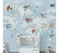 XLMING Dibujos Animados Acuarela Dibujados A Mano Aviones Mar Mapas 3D Papel Pintado Pared Premium Textura Seda Estudio Comedor Vinilos Dormitorio Sofás TV Cocina-150cm×105cm