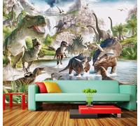 XLMING Dibujos Animados Animales Gigantes Dinosaurios Paisajes 3D Papel Pintado Pared Premium Textura Seda Estudio Comedor Vinilos Dormitorio Sofás TV Cocina-200cm×140cm