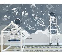 XLMING Dibujos Animados Astronauta Espacio Planeta Cohete Papel Pintado 3D Seda De Lujo Pared Estudio Comedor Sofa Dormitorio Madera Salon Tv Decorativo-430cm×300cm