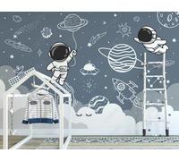 XLMING Dibujos Animados Astronauta Planeta Nubes Cohete Papel Pintado 3D Seda De Lujo Pared Estudio Comedor Sofa Dormitorio Madera Salon Tv Decorativo-300cm×210cm