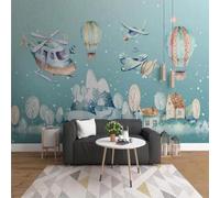XLMING Dibujos Animados Avión Globo Aerostático Bosque Casa 3D Papel Pintado Pared Premium Textura Seda Estudio Comedor Vinilos Dormitorio Sofás TV Cocina-200cm×140cm