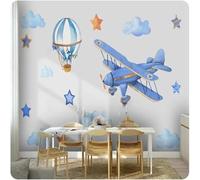 XLMING Dibujos Animados Avión Globo Aerostático Nubes Estrellas Papel Pintado 3D Seda De Lujo Pared Estudio Comedor Sofa Dormitorio Madera Salon Tv Decorativo-400cm×280cm