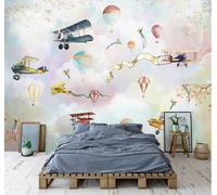 XLMING Dibujos Animados Avión Globo Aerostático Pájaro Volando Ramas 3D Papel Pintado Pared Premium Textura Seda Estudio Comedor Vinilos Dormitorio Sofás TV Cocina-430cm×300cm