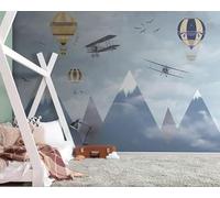 XLMING Dibujos Animados Aviones Globos Aerostáticos Montañas Pájaros Volando 3D Papel Pintado Lujo Casa Sala Decoración Estar Comedor Sofá Dormitorio TV Fondo de Pared-350cm×256cm