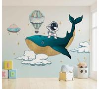 XLMING Dibujos Animados Ballena Astronauta Globo Aerostático Nubes Blancas 3D Papel Pintado Pared Premium Textura Seda Estudio Comedor Vinilos Dormitorio Sofás TV Cocina-200cm×140cm