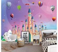 XLMING Dibujos Animados Bello De Ensueño Castillo Globo Aerostático Papel Pintado 3D Seda De Lujo Pared Estudio Comedor Sofa Dormitorio Madera Salon Tv Decorativo-250cm×170cm