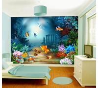 XLMING Dibujos Animados Bonito Mundo Submarino Bancos De Peces Corales Papel Pintado 3D Seda De Lujo Pared Estudio Comedor Sofa Dormitorio Madera Salon Tv Decorativo-350cm×256cm
