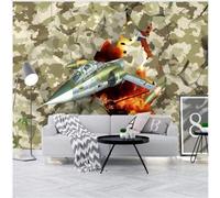 XLMING Dibujos Animados Camuflaje Verde Militar Aviones De Combate Rompiendo Paredes 3D Papel Pintado Tapiz Textura de Seda Oficina Comedor Sofá Dormitorio Sala Estar TV Fondo Pantalla-400cm×280cm