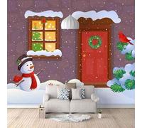 XLMING Dibujos Animados Casa Muñeco De Nieve Pájaro Escena Nevada 3D Papel Pintado Tapiz Textura de Seda Oficina Comedor Sofá Dormitorio Sala Estar TV Fondo Pantalla-250cm×170cm