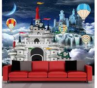 XLMING Dibujos Animados Castillo Globo Aerostático Cielo Estrellado Planeta 3D Papel Pintado Tapiz Textura de Seda Oficina Comedor Sofá Dormitorio Sala Estar TV Fondo Pantalla-430cm×300cm