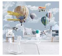XLMING Dibujos Animados Cielo Nubes Blancas Avión Globo Aerostático 3D Papel Pintado Pared Premium Textura Seda Estudio Comedor Vinilos Dormitorio Sofás TV Cocina-150cm×105cm