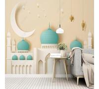 XLMING Dibujos Animados Ciudades Edificios Castillos Luna Estrellas 3D Papel Pintado Pared Premium Textura Seda Estudio Comedor Vinilos Dormitorio Sofás TV Cocina-150cm×105cm