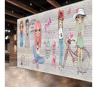 XLMING Dibujos Animados Colorido Lindo Chicas Retro Pared De Ladrillos 3D Papel Pintado Tapiz Textura de Seda Oficina Comedor Sofá Dormitorio Sala Estar TV Fondo Pantalla-250cm×170cm