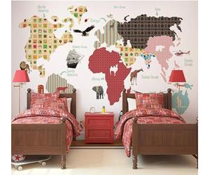 XLMING Dibujos Animados Creativo Acuarela Mapa Del Mundo Animales 3D Papel Pintado Lujo Casa Sala Decoración Estar Comedor Sofá Dormitorio TV Fondo de Pared-250cm×170cm