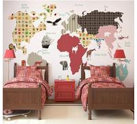 XLMING Dibujos Animados Creativo Acuarela Mapa Del Mundo Animales Papel Pintado 3D Seda De Lujo Pared Estudio Comedor Sofa Dormitorio Madera Salon Tv Decorativo-150cm×105cm