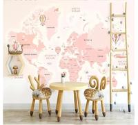 XLMING Dibujos Animados Creativo Rosa Mapa Del Mundo Globo Aerostático 3D Papel Pintado Tapiz Textura de Seda Oficina Comedor Sofá Dormitorio Sala Estar TV Fondo Pantalla-300cm×210cm