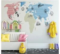 XLMING Dibujos Animados Dibujado A Mano Colorido Mapa Del Mundo Personalizado 3D Papel Pintado Tapiz Textura de Seda Oficina Comedor Sofá Dormitorio Sala Estar TV Fondo Pantalla-400cm×280cm