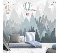 XLMING Dibujos Animados Dibujados A Mano Arte Globo De Aire Caliente Geométrica Montaña 3D Papel Pintado Seda Texturizada Primera Calidad Sala De Estar Sofá Dormitorio Comedor Hogar Pared-350cm×256cm
