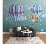 XLMING Dibujos Animados Dibujados A Mano Globo Aerostático Estrellas Nubes 3D Papel Pintado Lujo Casa Sala Decoración Estar Comedor Sofá Dormitorio TV Fondo de Pared-150cm×105cm