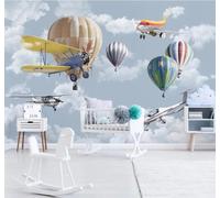 XLMING Dibujos Animados Dibujos A Mano Globos Aerostáticos Aviones Cielo 3D Papel Pintado Lujo Casa Sala Decoración Estar Comedor Sofá Dormitorio TV Fondo de Pared-430cm×300cm