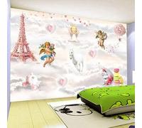 XLMING Dibujos Animados Fantasía Ángeles Caballo Blanco Torre Globo Aerostático 3D Papel Pintado Pared Premium Textura Seda Estudio Comedor Vinilos Dormitorio Sofás TV Cocina-300cm×210cm