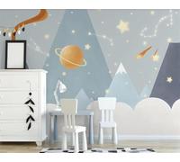XLMING Dibujos Animados Geométrico Montañas Planetas Estrellas 3D Papel Pintado Pared Premium Textura Seda Estudio Comedor Vinilos Dormitorio Sofás TV Cocina-150cm×105cm