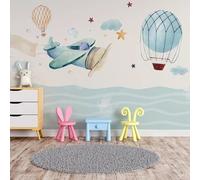 XLMING Dibujos Animados Globo Aerostático Estrellas De Avión 3D Papel Pintado Tapiz Textura de Seda Oficina Comedor Sofá Dormitorio Sala Estar TV Fondo Pantalla-250cm×170cm