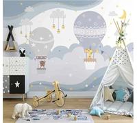 XLMING Dibujos Animados Globo Aerostático Luna Estrellas Animales 3D Papel Pintado Pared Premium Textura Seda Estudio Comedor Vinilos Dormitorio Sofás TV Cocina-250cm×170cm
