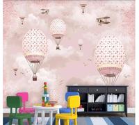 XLMING Dibujos Animados Globo Aerostático Rosa Pájaro Volador Avión 3D Papel Pintado Pared Premium Textura Seda Estudio Comedor Vinilos Dormitorio Sofás TV Cocina-430cm×300cm