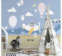 XLMING Dibujos Animados Hechos A Mano Avión Cielo Estrellado Globo Aerostático 3D Papel Pintado Pared Premium Textura Seda Estudio Comedor Vinilos Dormitorio Sofás TV Cocina-400cm×280cm