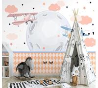 XLMING Dibujos Animados Hechos A Mano: Avión Nubes Estrellas 3D Papel Pintado Pared Premium Textura Seda Estudio Comedor Vinilos Dormitorio Sofás TV Cocina-200cm×140cm