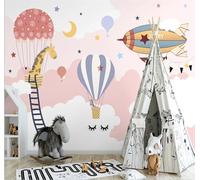 XLMING Dibujos Animados Hechos A Mano Nave Espacial Globo Aerostático Animales 3D Papel Pintado Pared Premium Textura Seda Estudio Comedor Vinilos Dormitorio Sofás TV Cocina-150cm×105cm
