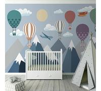 XLMING Dibujos Animados Nubes Blancas Picos Montañosos Globos Aerostáticos Aviones 3D Papel Pintado Pared Premium Textura Seda Estudio Comedor Vinilos Dormitorio Sofás TV Cocina-400cm×280cm