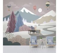 XLMING Dibujos Animados Paisaje Árboles Globo Aerostático Escenario 3D Papel Pintado Pared Premium Textura Seda Estudio Comedor Vinilos Dormitorio Sofás TV Cocina-300cm×210cm