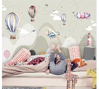 XLMING Dibujos Animados Picos Montañosos Globo Aerostático Avión Faro 3D Papel Pintado Pared Premium Textura Seda Estudio Comedor Vinilos Dormitorio Sofás TV Cocina-200cm×140cm