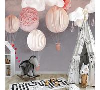 XLMING Dibujos Animados Pintados A Mano Cálido Dibujo Animado Globo Aerostático Rosa 3D Papel Pintado Lujo Casa Sala Decoración Estar Comedor Sofá Dormitorio TV Fondo de Pared-250cm×170cm