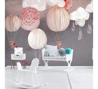 XLMING Dibujos Animados Pintados A Mano Cálido Globo Aerostático Rosa 3D Papel Pintado Tapiz Textura de Seda Oficina Comedor Sofá Dormitorio Sala Estar TV Fondo Pantalla-400cm×280cm