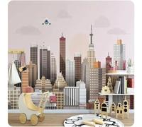 XLMING Dibujos Animados Tridimensional Ciudad Arquitectura Avión Papel Pintado 3D Seda De Lujo Pared Estudio Comedor Sofa Dormitorio Madera Salon Tv Decorativo-300cm×210cm