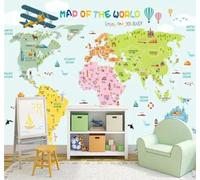 XLMING Dibujos Animados Verde Claro Acuarela Mapa Del Mundo Avión 3D Papel Pintado Lujo Casa Sala Decoración Estar Comedor Sofá Dormitorio TV Fondo de Pared-430cm×300cm