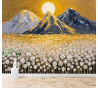 XLMING Dorado Sol Cumbres Campos De Flores Blancas Paisaje Natural 3D Papel Pintado Tapiz Textura de Seda Oficina Comedor Sofá Dormitorio Sala Estar TV Fondo Pantalla-150cm×105cm